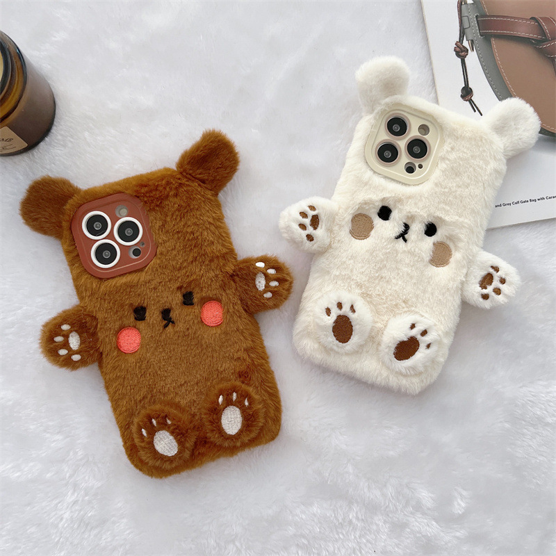 Korean 3D Cartoon Bear Fluffy  - Phone Cases Iphone 15 评论和价格