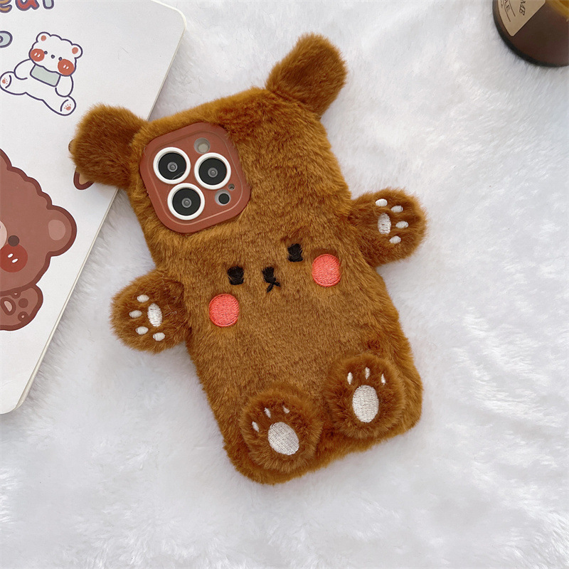 Korean 3D Cartoon Bear Fluffy  - Phone Cases Iphone 15 评论和价格