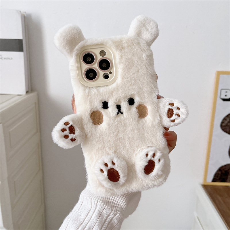 Korean 3D Cartoon Bear Fluffy  - Phone Cases Iphone 15 评论和价格